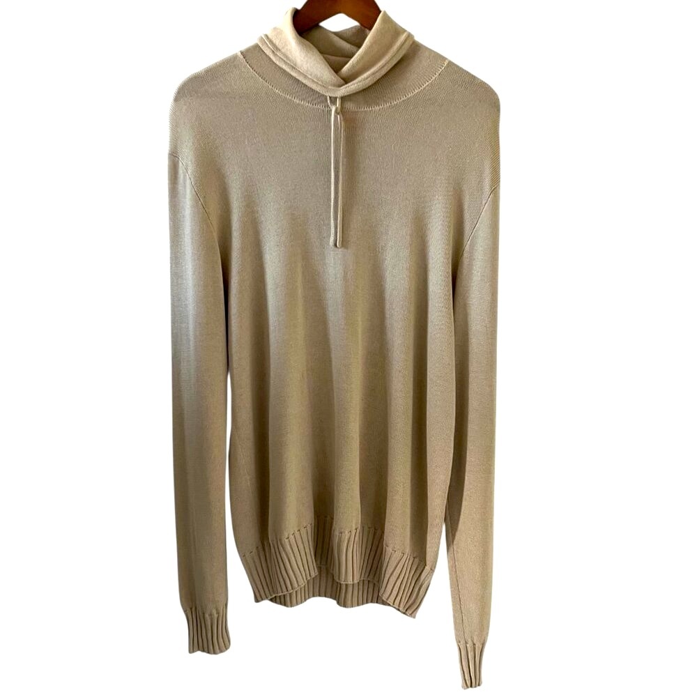 John Varvatos Silk & Cashmere Cowl Neck Sweater In Tan Size L